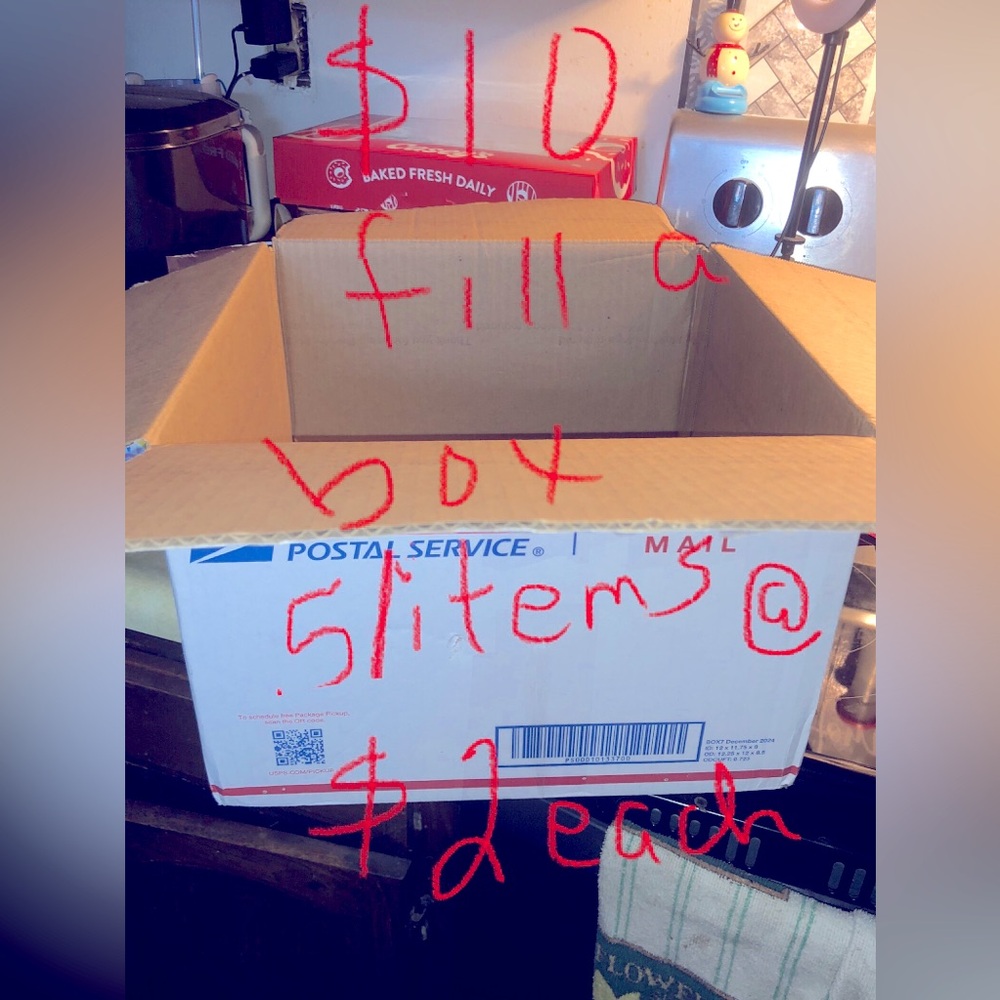 Fill a box $10 5 items. Everything after 5 is $2 each. First me takes.